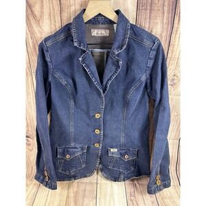 Levi Strauss Womens Signature Denim‎ Jacket Blazer Blue Stretch Copper LARGE